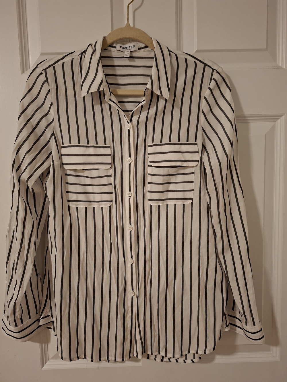 Express "The City Shirt" Striped Button-Down Blouse, Size M